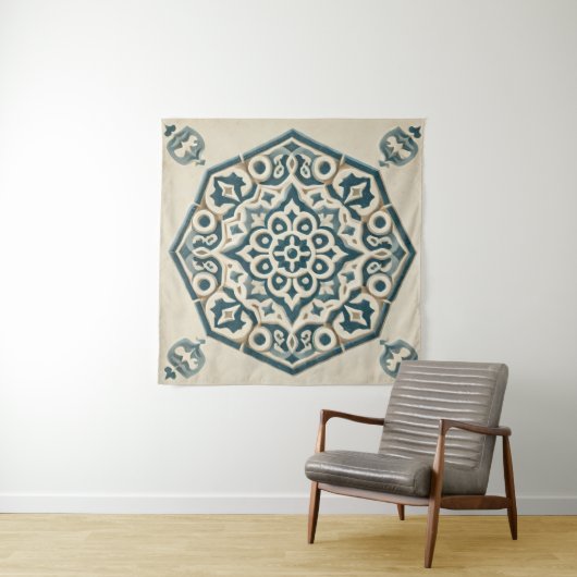 Blau & Cream Geometric Muster Tapestry Wandteppich (Beispiel)
