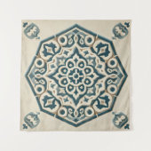 Blau & Cream Geometric Muster Tapestry Wandteppich (Vorderseite)