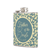 Blau & Creme Blattmuster Vater der Braut Flachmann (Links)