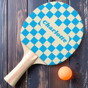 Blau & Creme Karo mit Namen Tischtennis Schläger