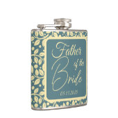 Blau & Creme Leaf Muster Vater der Braut Flachmann (Rechts)