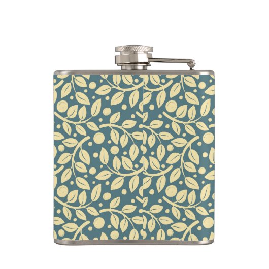 Blau & Creme Leaf Muster Vater der Braut Flachmann (Rückseite)