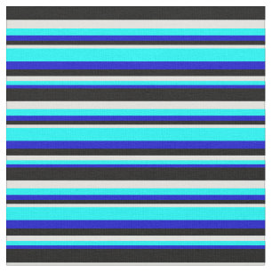 Blau, Cyan, Light Cyan und Black Colored Lines Stoff