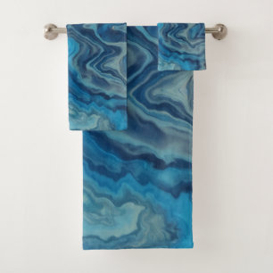 Blau-Cyan-weißer Marmor Akrylabstraktion Badhandtuch Set