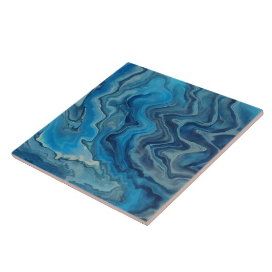 Blau-Cyan-weißer Marmor Akrylabstraktion Fliese (Seite)