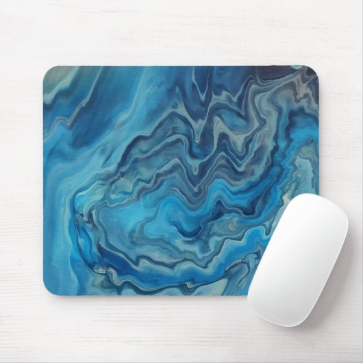 Blau-Cyan-weißer Marmor Akrylabstraktion Mousepad (Mit Mouse)