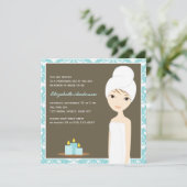 Blau-Damast-Muster-Wellness-Center-Brautparty Einladung (Stehend Vorderseite)