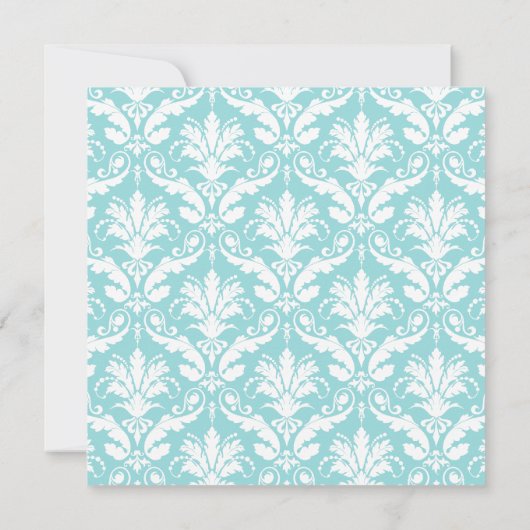 Blau-Damast-Muster-Wellness-Center-Brautparty Einladung (Rückseite)