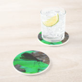 Blau Damselfly auf einem grünen Blatt. Getränkeuntersetzer (Seite)