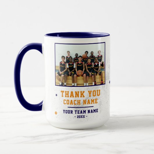 Blau Danke Trainer Teamname Foto Tasse (Links)