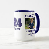 Blau Danke Trainer Teamname Nummer Foto Tasse (VorderseiteRechts)