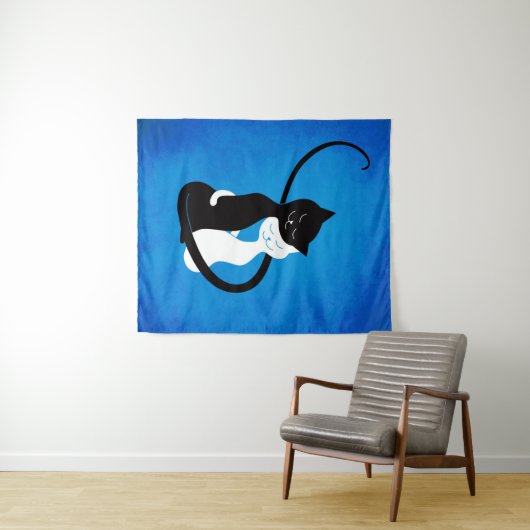 Blau, das Liebe-Katzen umarmt Wandteppich (Beispiel (Horizontal))