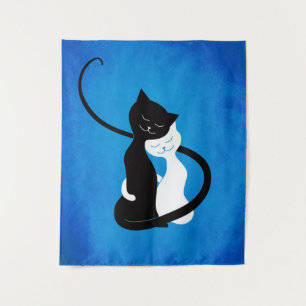 Blau, das Liebe-Katzen umarmt Wandteppich
