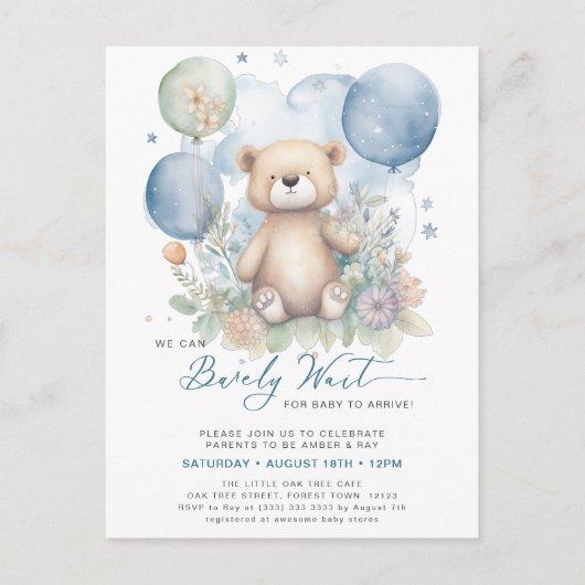 Blau, das wir frühzeitig abwarten können, Niedlich Einladungspostkarte (Vorderseite)