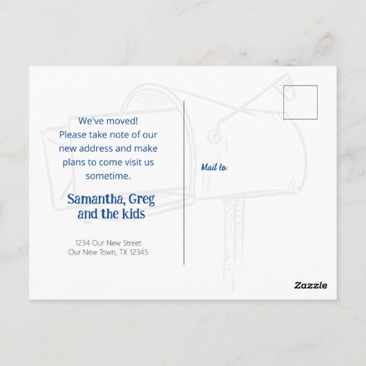 Blau, das wir verschoben haben, beängstigende Mail Postkarte (Rückseite)