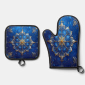 Blau Dekorativ Ofenhandschuh & Topflappen-Set (Vorderseite)