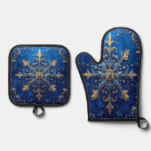 Blau Dekorativ Ofenhandschuh & Topflappen-Set (Vorderseite)