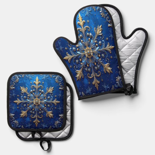 Blau Dekorativ Ofenhandschuh & Topflappen-Set (Vorderseite/Rückseite)