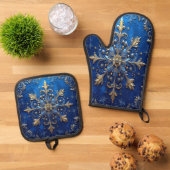 Blau Dekorativ Ofenhandschuh & Topflappen-Set (Oben Unten)