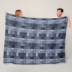 Blau, Denim, Tartan, kariert. Fleecedecke