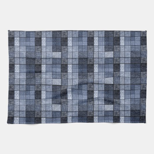 Blau, Denim, Tartan, kariert. Geschirrtuch (Horizontal)