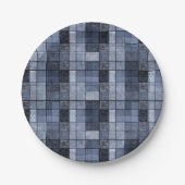 Blau, Denim, Tartan, kariert. Pappteller (Vorderseite)