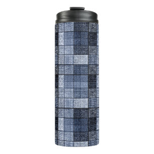 Blau, Denim, Tartan, kariert. Thermosbecher