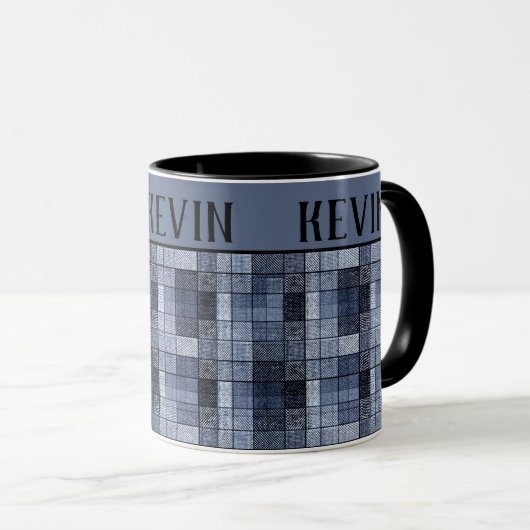 Blau, Denim, Tartan, kariert. Zwei-Tone-Tasse Tasse (VorderseiteRechts)
