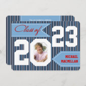 Blau, Denim, Weiß, Rotes Foto Abschluss einladen Einladung (Vorne/Hinten)