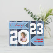 Blau, Denim, Weiß, Rotes Foto Abschluss einladen Einladung (Stehend Vorderseite)