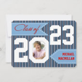 Blau, Denim, Weiß, Rotes Foto Abschluss einladen Einladung (Vorderseite)