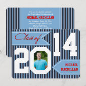 Blau, Denim, Weiß, Rotes Foto Abschluss einladen Einladung (Vorne/Hinten)