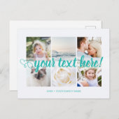 Blau Der benutzerdefinierte Text 6 Fotos Collage u Postkarte (Vorne/Hinten)