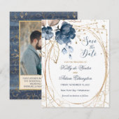 Blau der Blumenmarinade, goldfarbenes Save the Dat Date (Vorne/Hinten)