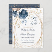Blau der Blumenmarinade, goldfarbenes Save the Dat Save The Date (Vorne/Hinten)