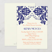 Blau der Damaske, Korallenhochzeit Brautparty Einladung (Vorne/Hinten)