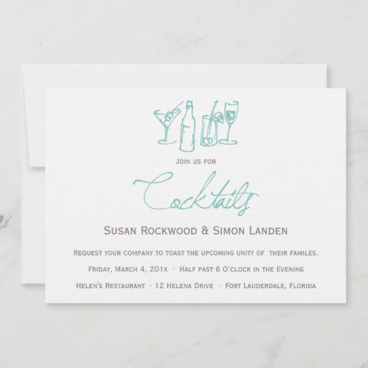Blau der Hochzeits-Cocktail-Einladungs-| Einladung (Vorderseite)