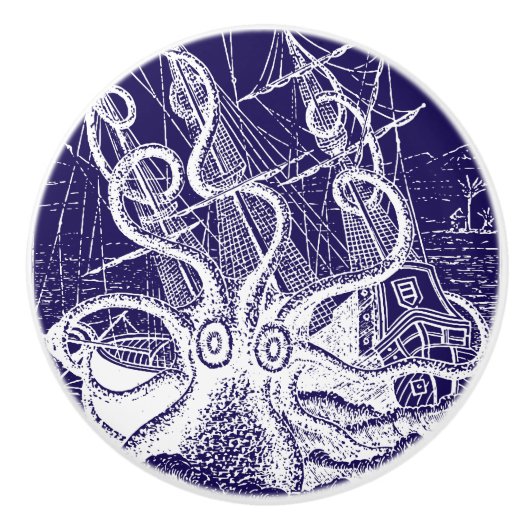 Blau der Riesenoctopus Kraken-Angriffsflotte Keramikknauf (Vorderseite)