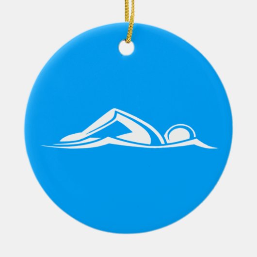 Blau der Schwimmen-Logo-Verzierungs-w/Name Keramikornament (Vorne)