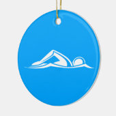 Blau der Schwimmen-Logo-Verzierungs-w/Name Keramikornament (Links)