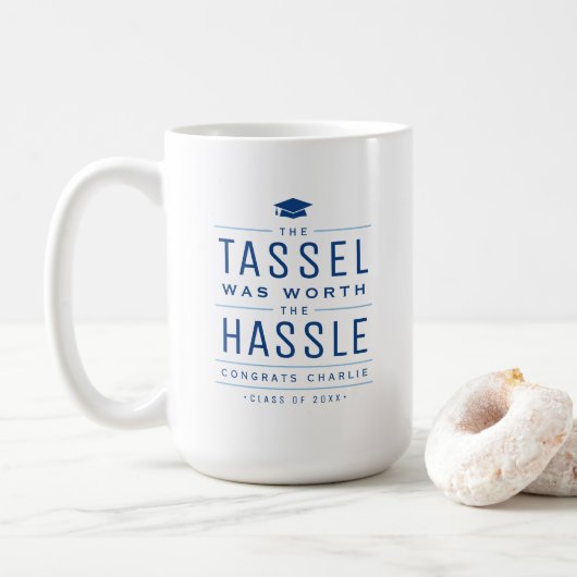 Blau der Tassel war den problematischen Abschluss Kaffeetasse (Mit Donut)