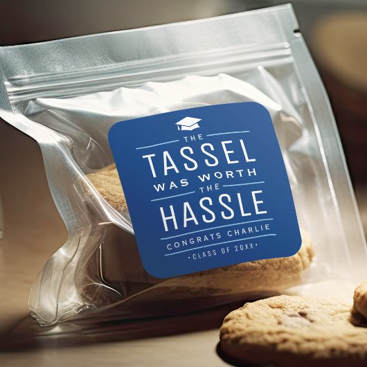 Blau der Tassel war den problematischen Abschluss Quadratischer Aufkleber