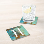 Blau des Monogramm-| Deja Rechteckiger Pappuntersetzer (Vor Ort)