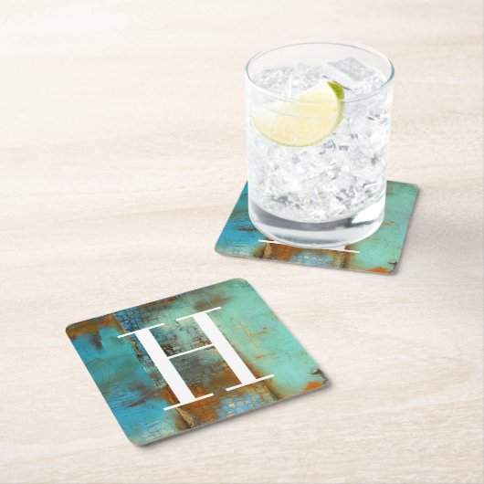 Blau des Monogramm-| Deja Rechteckiger Pappuntersetzer (Vor Ort)