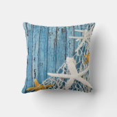 Blau des Starfish-Filetarbeits-Strand-Holzes | Kissen (Rückseite)