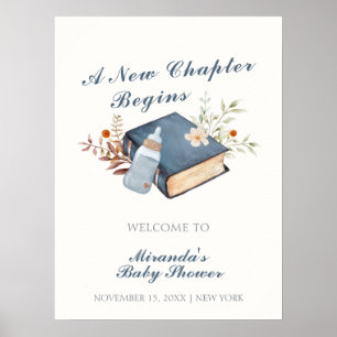 Blau Ein Neues Kapitel Buch Baby Shower Willkommen Poster