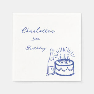 BLAU einfache handgezeichnete 30. Geburtstags- Serviette