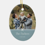 Blau | Einfaches Minimal Bow-Foto Keramik Ornament (Hinten)