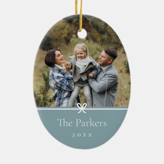 Blau | Einfaches Minimal Bow-Foto Keramik Ornament (Hinten)