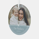 Blau | Einfaches Minimal Bow-Foto Ornament Aus Glas (Vorderseite links)